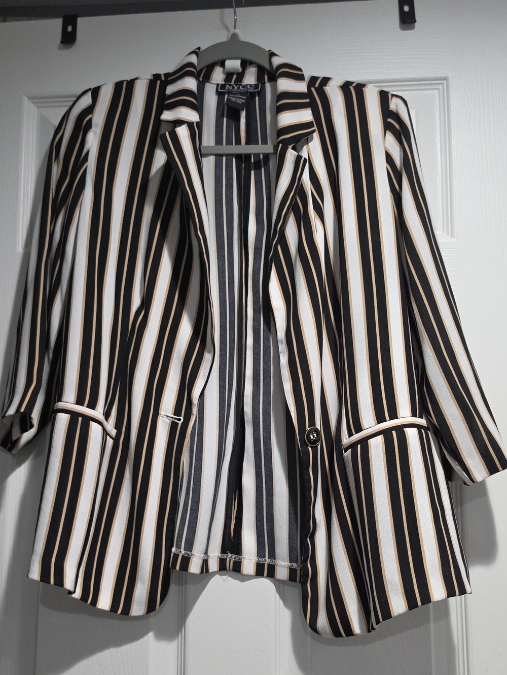 Black, White & Tan Striped Blazer
